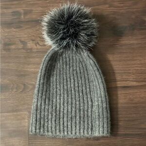 Elie Tahari Gray Knit Hat with Pom Pom